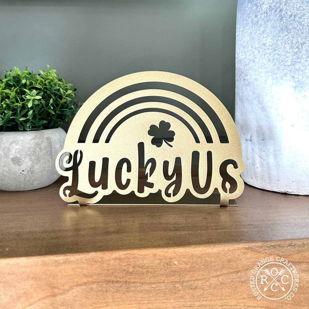 Rusted Orange Craftworks Co. Seasonal & Holiday Decorations Lucky Us Rainbow Clover Tabletop Sign