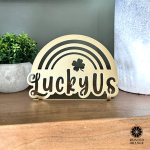 Rusted Orange Craftworks Co. Seasonal & Holiday Decorations Lucky Us Rainbow Clover Tabletop Sign