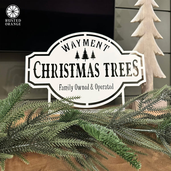 Rusted Orange Craftworks Co. Seasonal & Holiday Decorations Personalized Christmas Trees Metal Sign – Custom Holiday Farmhouse Wall Decor, Rustic Christmas Wall Art, Laser-Cut Metal Family Holiday Sign
