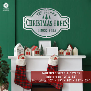 Rusted Orange Craftworks Co. Seasonal & Holiday Decorations Personalized Christmas Trees Metal Sign – Custom Holiday Farmhouse Wall Decor, Rustic Christmas Wall Art, Laser-Cut Metal Family Holiday Sign