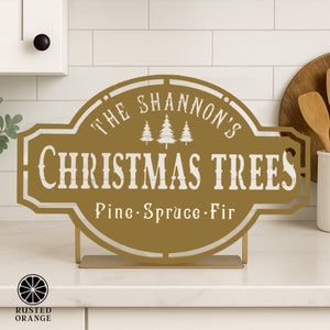 Rusted Orange Craftworks Co. Seasonal & Holiday Decorations Personalized Christmas Trees Metal Sign – Custom Holiday Farmhouse Wall Decor, Rustic Christmas Wall Art, Laser-Cut Metal Family Holiday Sign