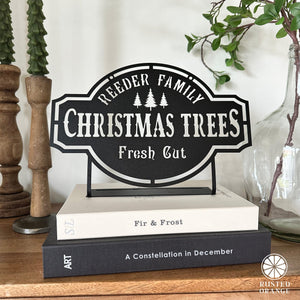 Rusted Orange Craftworks Co. Seasonal & Holiday Decorations Personalized Christmas Trees Metal Sign – Custom Holiday Farmhouse Wall Decor, Rustic Christmas Wall Art, Laser-Cut Metal Family Holiday Sign