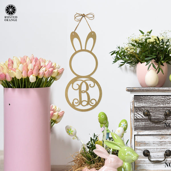 Rusted Orange Craftworks Co. Seasonal & Holiday Decorations Peter Cottontail Monogram - Door Wreaths for Front Door Outside