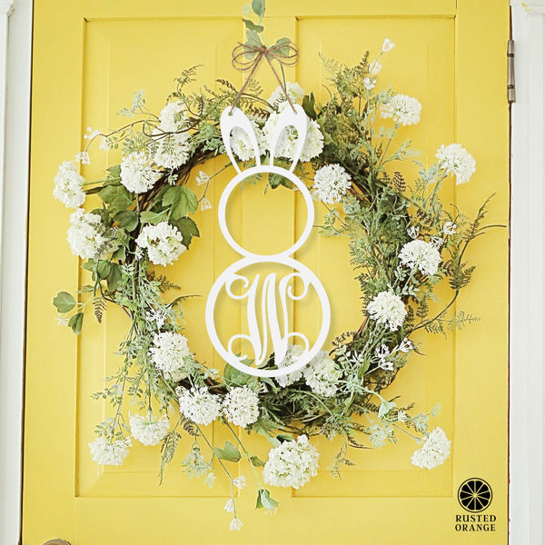 Rusted Orange Craftworks Co. Seasonal & Holiday Decorations Peter Cottontail Monogram - Door Wreaths for Front Door Outside