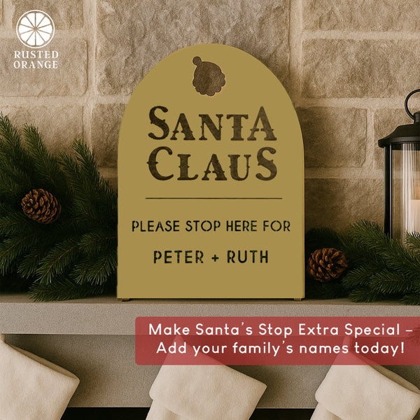 Rusted Orange Craftworks Co. Seasonal & Holiday Decorations Santa Claus Personalized Christmas Stop Sign – Tabletop or Hanging