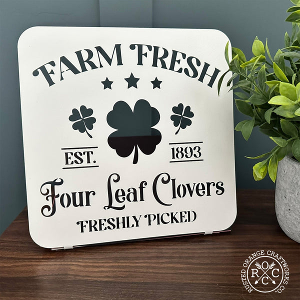 Rusted Orange Craftworks Co. Seasonal & Holiday Decorations Vintage Farm Fresh Four Leaf Clovers Metal Sign - Established 1893