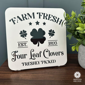 Rusted Orange Craftworks Co. Seasonal & Holiday Decorations Vintage Farm Fresh Four Leaf Clovers Metal Sign - Established 1893