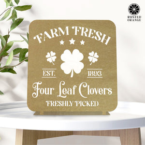 Rusted Orange Craftworks Co. Seasonal & Holiday Decorations Vintage Farm Fresh Four Leaf Clovers Metal Sign - Established 1893