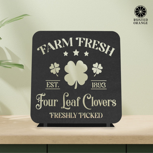 Rusted Orange Craftworks Co. Seasonal & Holiday Decorations Vintage Farm Fresh Four Leaf Clovers Metal Sign - Established 1893