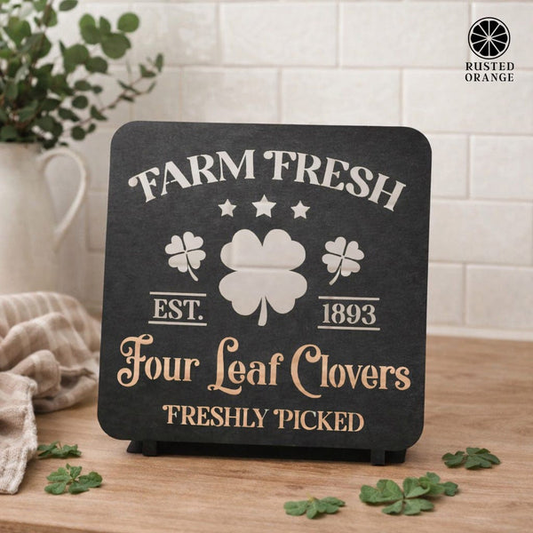 Rusted Orange Craftworks Co. Seasonal & Holiday Decorations Vintage Farm Fresh Four Leaf Clovers Metal Sign - Established 1893