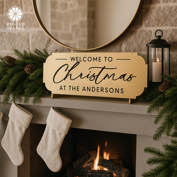 Rusted Orange Craftworks Co. Seasonal & Holiday Decorations Welcome to Christmas at the [Name] – Personalized Family Sign, Tabletop or Hanging