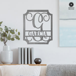 Rusted Orange Craftworks Co. Special Offer Embellished Monogram Metal Sign – Custom Last Name Wall Decor | Wedding Gift | Family Name Sign | Housewarming Gift