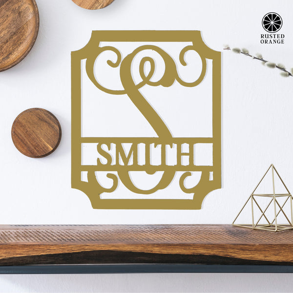 Rusted Orange Craftworks Co. Special Offer Embellished Monogram Metal Sign – Custom Last Name Wall Decor | Wedding Gift | Family Name Sign | Housewarming Gift