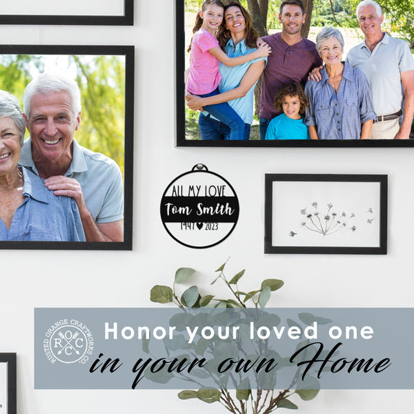 memorial ornament hanging on wall with banner that reads honor your loved one in your own home