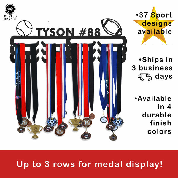 Rusted Orange Craftworks Co. Sporting Goods Multi-Sport Medal Hanger Display - Medal Holder Rack for Awards or Ribbons