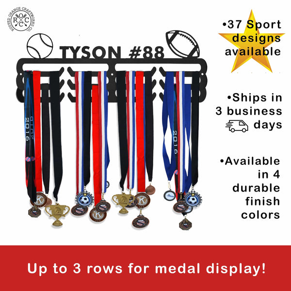 Rusted Orange Craftworks Co. Sporting Goods Special Offer Multi-Sport Medal Hanger Display - Medal Holder Rack for Awards or Ribbons