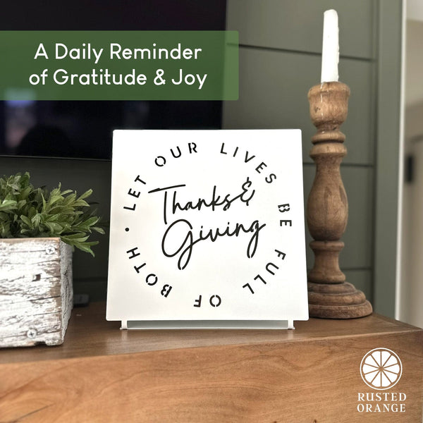 Rusted Orange Craftworks Co. Thanks and Giving Tabletop Sign – Modern Thanksgiving Decor
