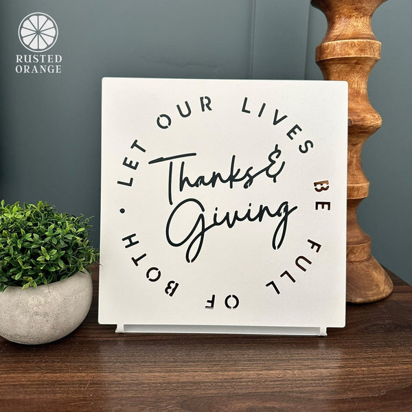 Rusted Orange Craftworks Co. Thanks and Giving Tabletop Sign – Modern Thanksgiving Decor