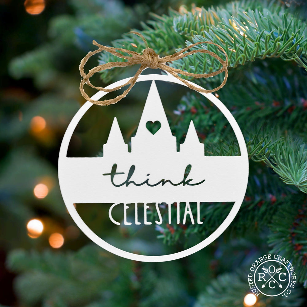 think celestial powder coated in white hanging on a christmas tree