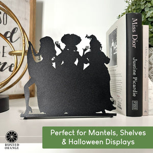 Rusted Orange Craftworks Co. Three Salem Sisters Tabletop Silhouette | Halloween Witch Trio Outline Décor | 9" Metal Standing Sign with Bendable Tab