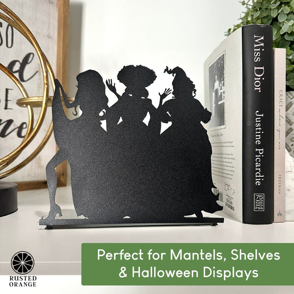 Rusted Orange Craftworks Co. Three Salem Sisters Tabletop Silhouette | Halloween Witch Trio Outline Décor | 9" Metal Standing Sign with Bendable Tab