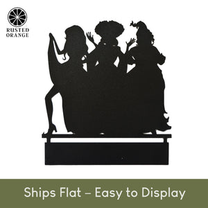 Rusted Orange Craftworks Co. Three Salem Sisters Tabletop Silhouette | Halloween Witch Trio Outline Décor | 9" Metal Standing Sign with Bendable Tab