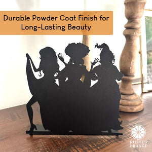 Rusted Orange Craftworks Co. Three Salem Sisters Tabletop Silhouette | Halloween Witch Trio Outline Décor | 9" Metal Standing Sign with Bendable Tab