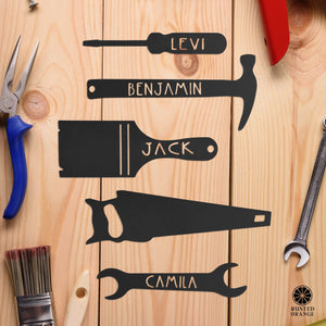 Rusted Orange Craftworks Co. Tools with Name - 3 pack - Custom Father's Day Gifts Wall Decor
