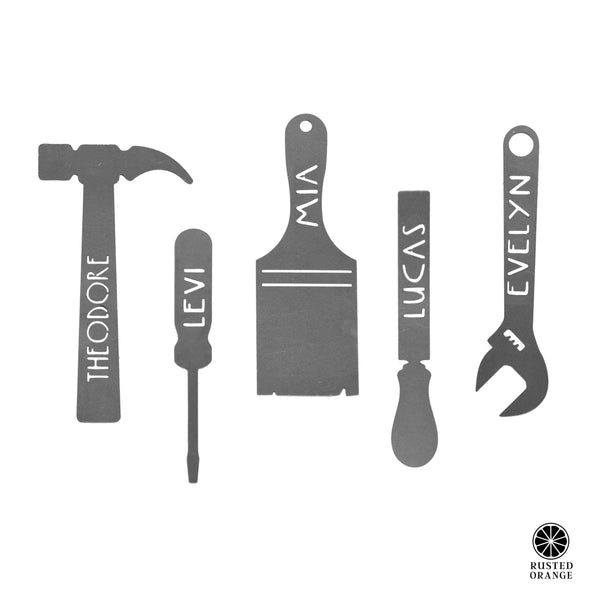 Rusted Orange Craftworks Co. Tools with Name - 3 pack - Custom Father's Day Gifts Wall Decor