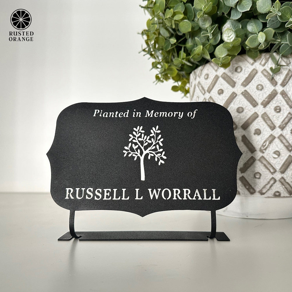 Rusted Orange Craftworks Co. Tree Memorial Plaque - Planted in Memory Of - Cemetery Decorations Grave Markers for Cemetery Memorial Plaques