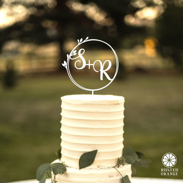 Rusted Orange Craftworks Co. Wedding Ceremony Supplies Custom Initial Wedding Cake Topper - Personalized Cake Topper for Weddings - Mr and Mrs Cake Topper Decorations Wedding Cake Toppers