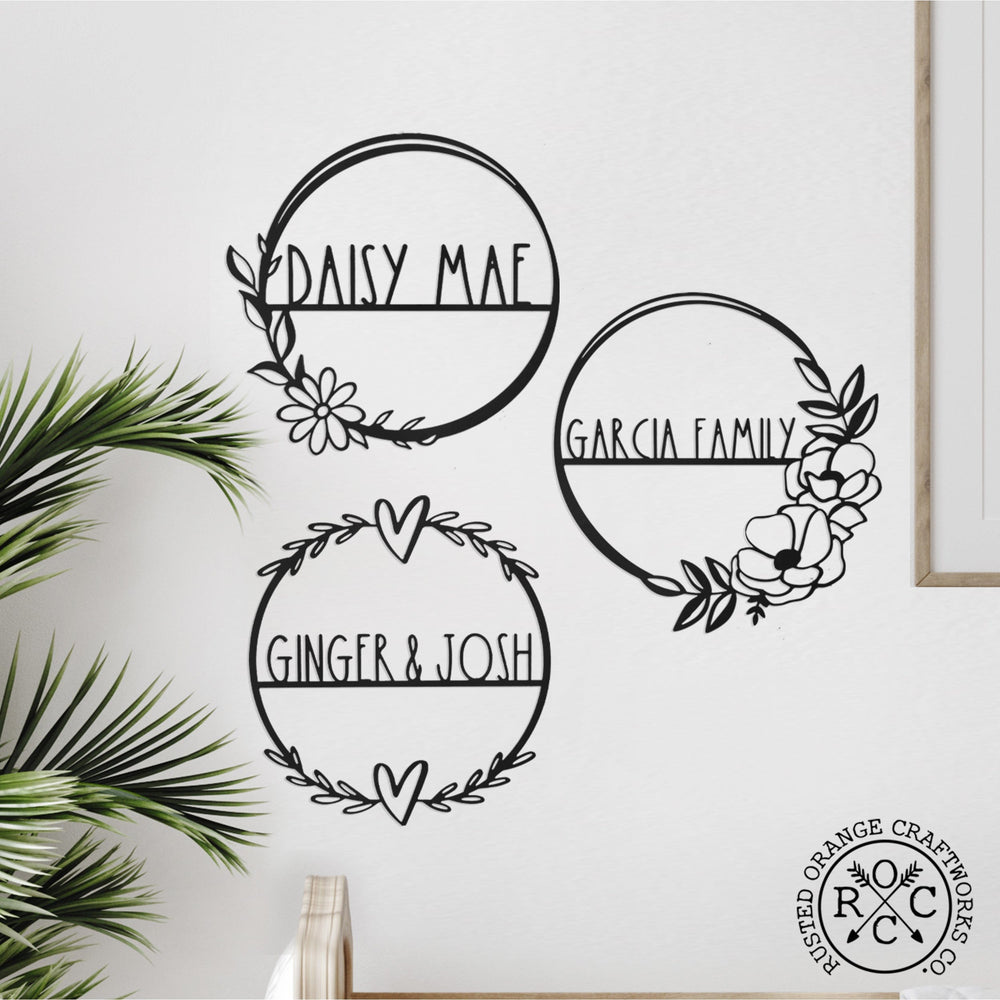 Rusted Orange Craftworks Co. Wreath & Floral Frames Flower Shop Collection - Personalized Family Custom Name Wall Sign for Wreath