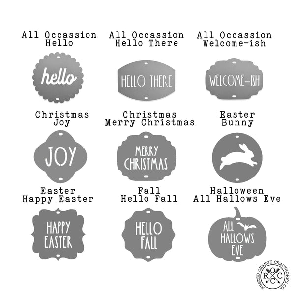 Rusted Orange Craftworks Co. Wreath & Floral Frames Wreath Badge Multi Pack - Choose 6 Customizable Wreath Accessories for Front Door