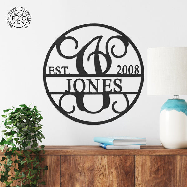 Rusted Orange Craftworks Co. Wreaths & Garlands 15" Established Circle Name and Date Monogram - Custom Wreath Hanger Wall Decor