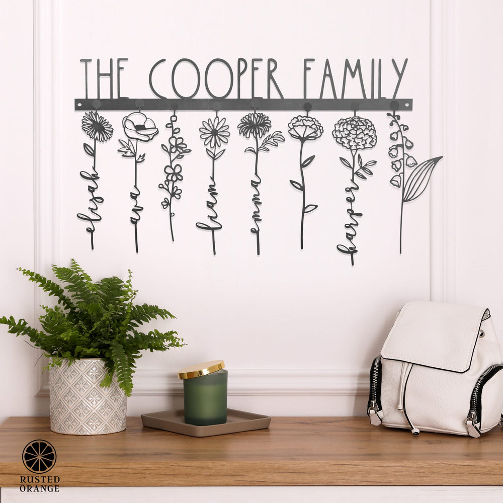 Rusted Orange Craftworks Co. XL Our Family Garden - Personalized Birth Month Flowers Family Name Sign Mother's Day Gift