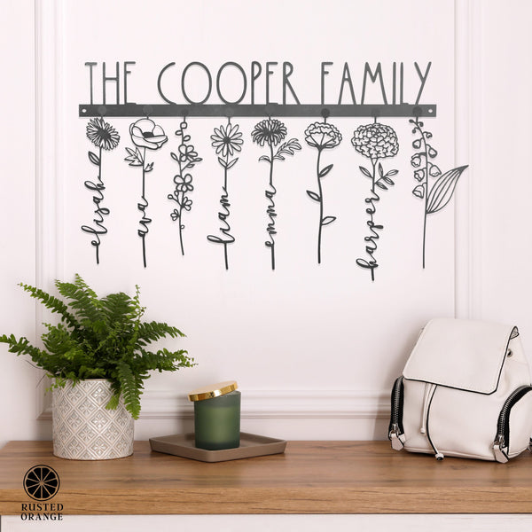 Rusted Orange Craftworks Co. XL Our Family Garden - Personalized Birth Month Flowers Family Name Sign Mother's Day Gift