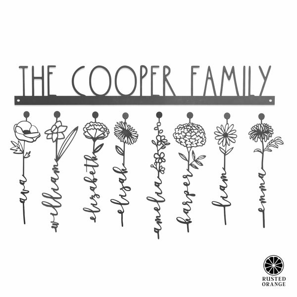 Rusted Orange Craftworks Co. XL Our Family Garden - Personalized Birth Month Flowers Family Name Sign Mother's Day Gift