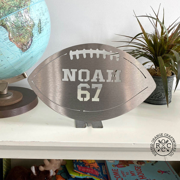 Rusted Orange Craftworks Co. Athletics Football Custom Standing Sports Balls - 6 Styles - Metal Ball With Name and Player Number