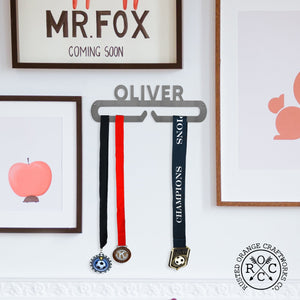 Rusted Orange Craftworks Co. Athletics Ribbon Display Hanger - Personalized Sports Themed Tiered Ribbon or Award Holder