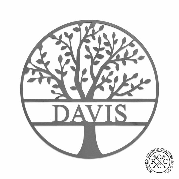 Rusted Orange Craftworks Co. Decorative Plaques Family Tree Monogram  - 3 Sizes - Metal Personalized Last Name Signs for Wall or Door Decor