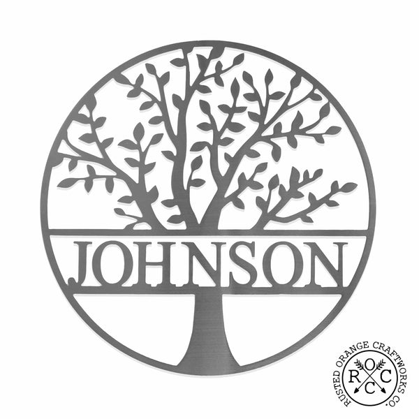 Rusted Orange Craftworks Co. Decorative Plaques Family Tree Monogram  - 3 Sizes - Metal Personalized Last Name Signs for Wall or Door Decor