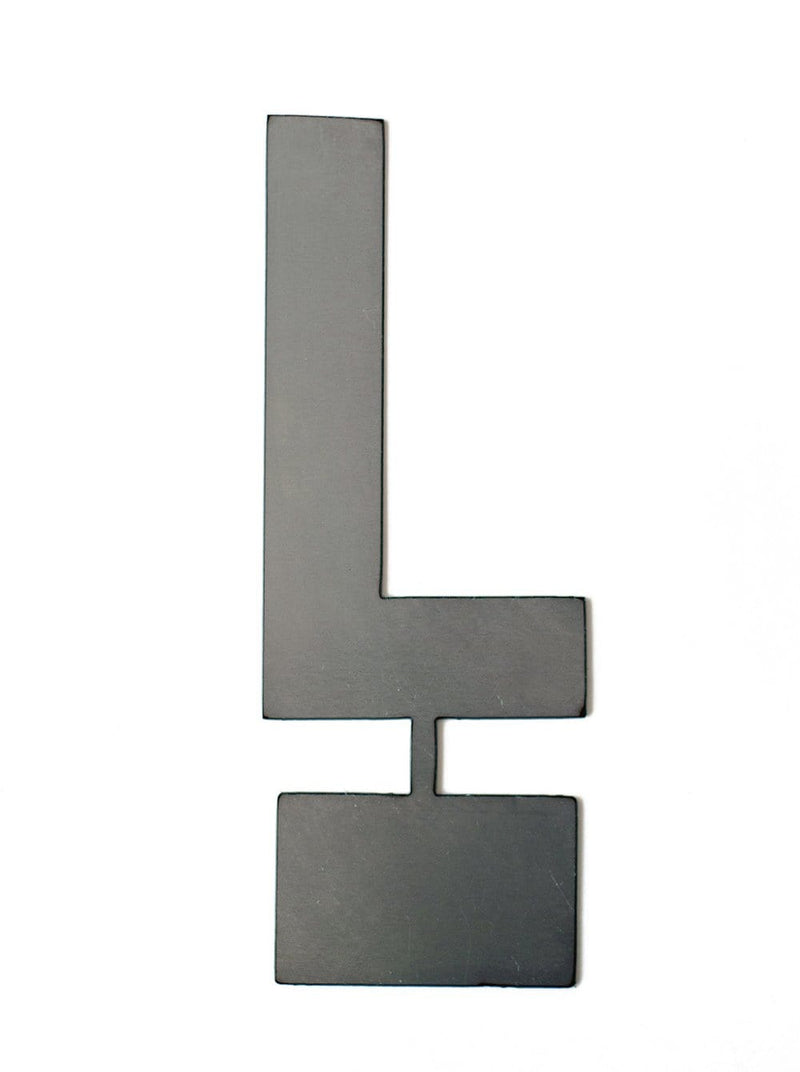 Metal letter L with tab on bottom for standing, shown against white background.