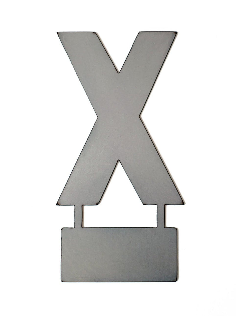 Metal letter X with tab on bottom for standing, shown against white background.