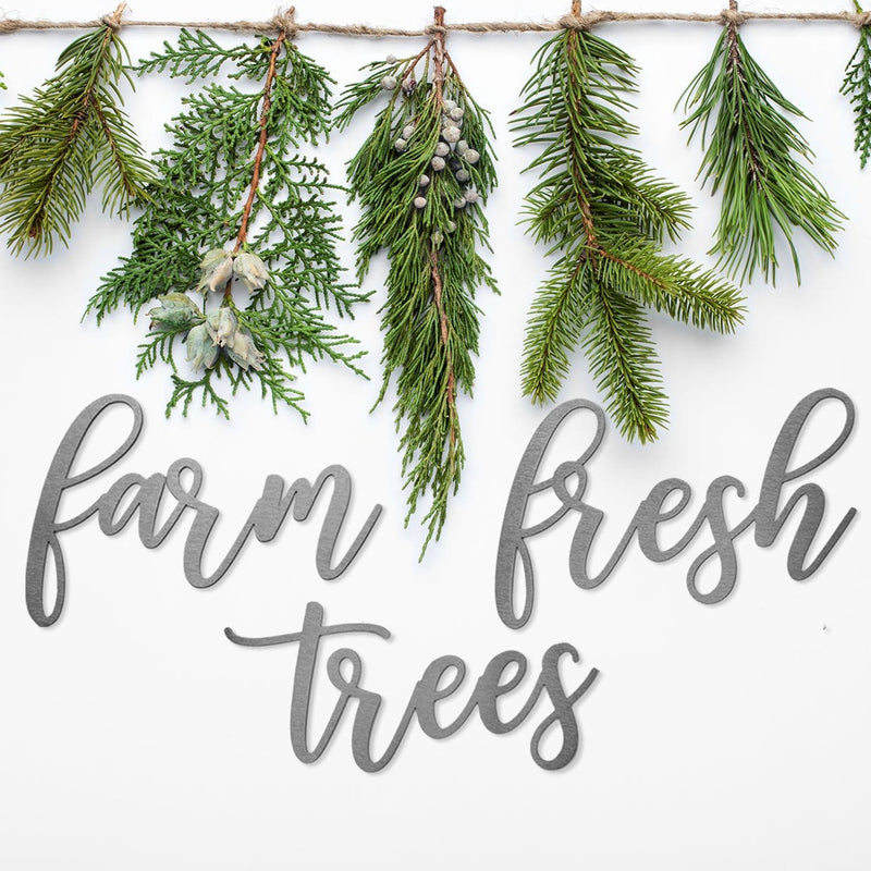 farm fresh trees sign on wall