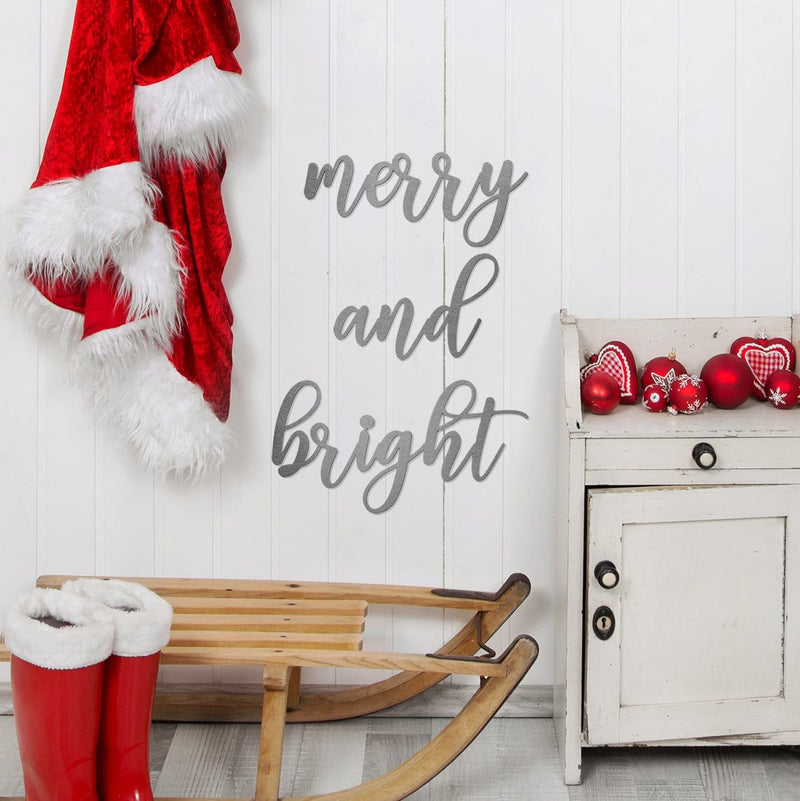 Merry and bright sign on wall