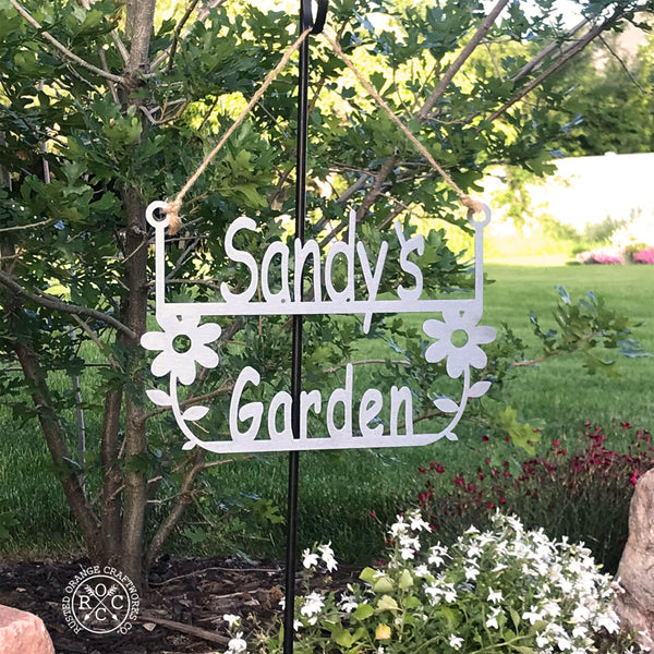 Garden hanger sign on garden post