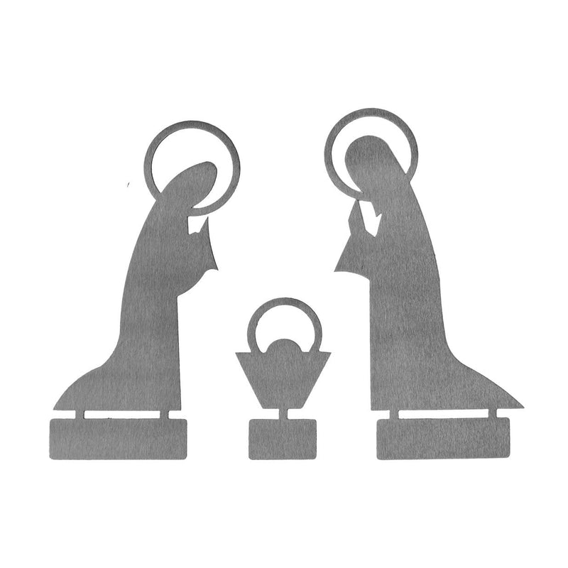 3 piece metal nativity scene silhouette shown against white background.