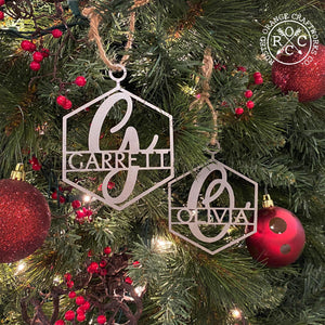 monogram ornaments on christmas tree