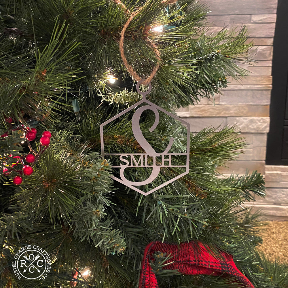 monogram ornament on christmas tree
