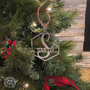 monogram ornament on christmas tree